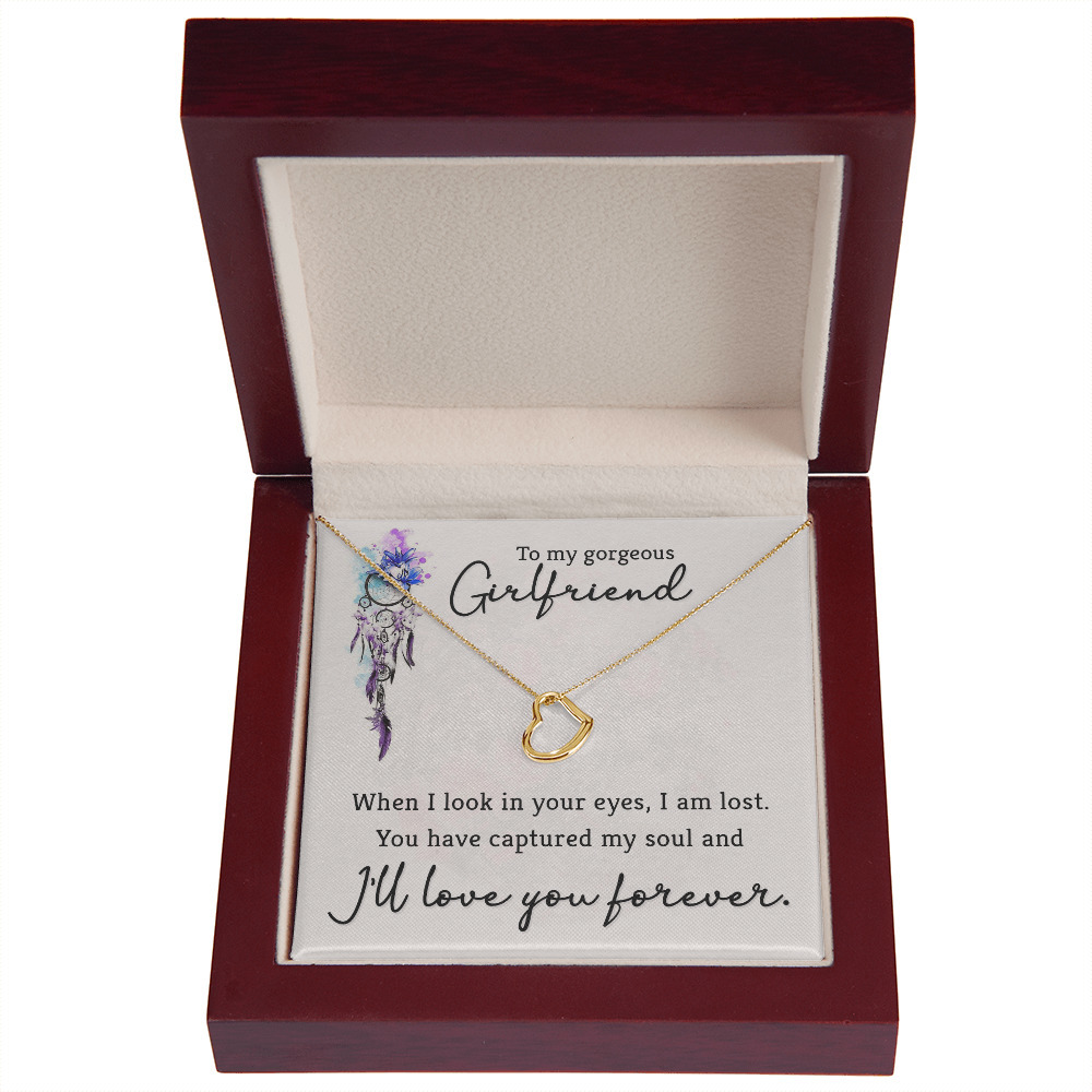 To My Girlfriend When I Look In Your Eyes Delicate Heart Necklace
